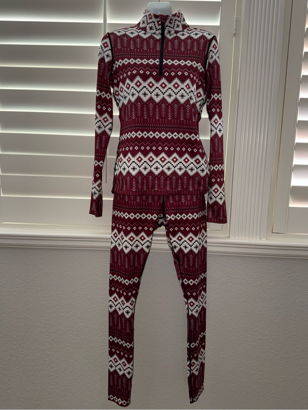 Alp N Rock Kari Base Layer Top & Leggings Size Small Burgundy Red Fair Isle
